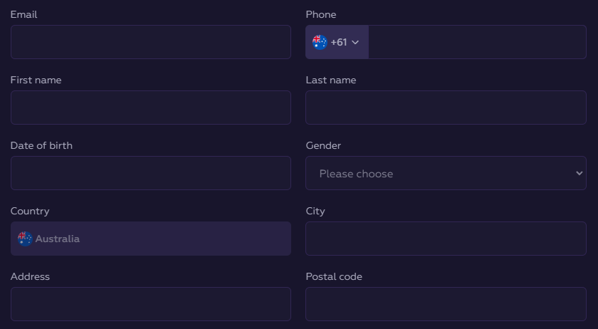 Playfina Casino Sign Up Fields