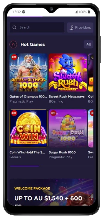 Slots on Android Playfina app