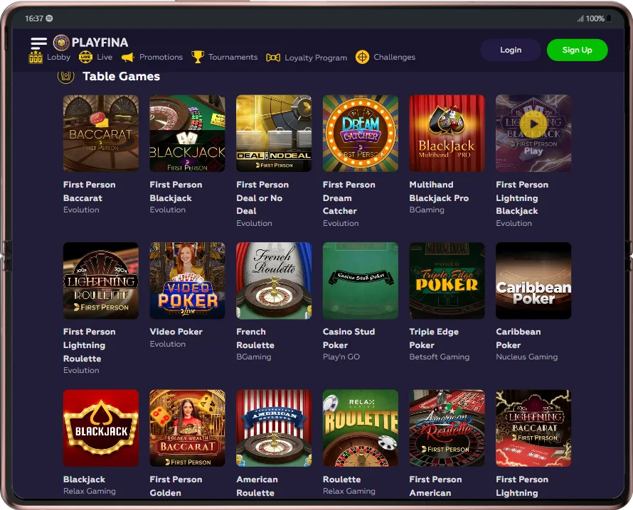 Playfina Table Games